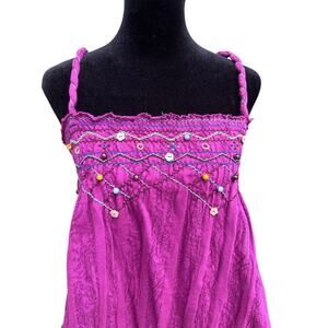 Free People magenta elastic strap top with bead detail, women's size S